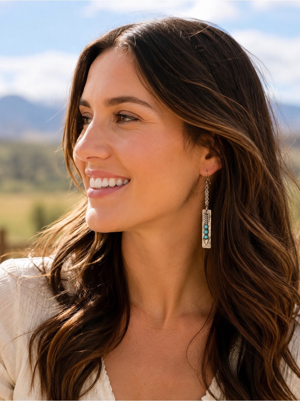 Silver Arrow Earrings with Turquoise Accents